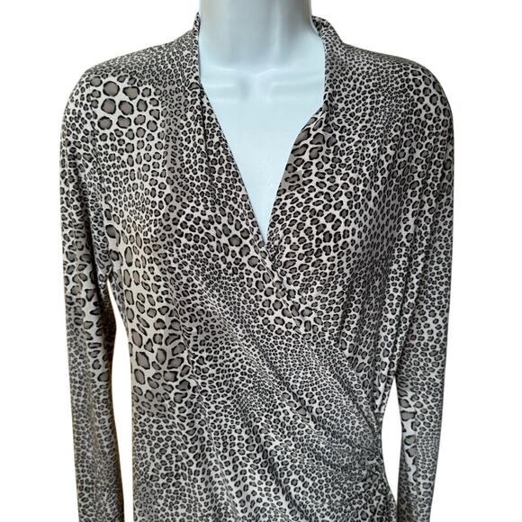 Norma Kamali Gray Leopard Faux Wrap Stretch Knit S Dress MSRP $250 - Picture 2 of 6